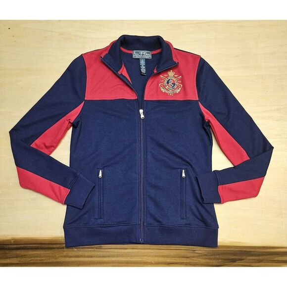 Ralph Lauren Active FullZip Sweater‎ Size S Red NavyBlue Embroidered Gold accent - Picture 1 of 7